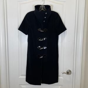 Jenni Kayne Black Toggle Coat Funnel Neck‎ Wool Layering Leather Trim 4